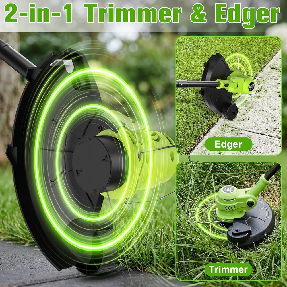 21V Battery Weed Eater & String Trimmer with Wheeled Edger