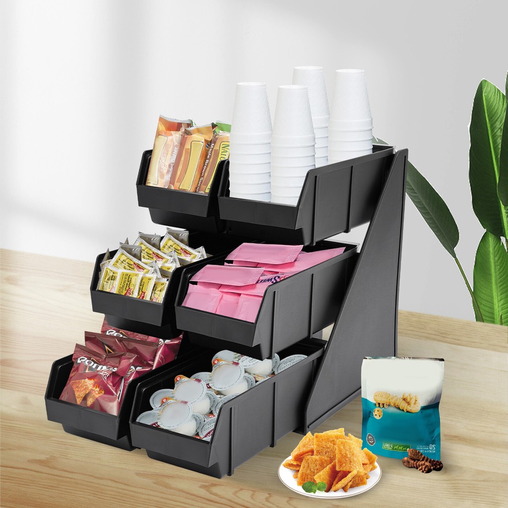 6-Compartment Condiment Organizer Bin - 3-Tier Storage for Coffee & More