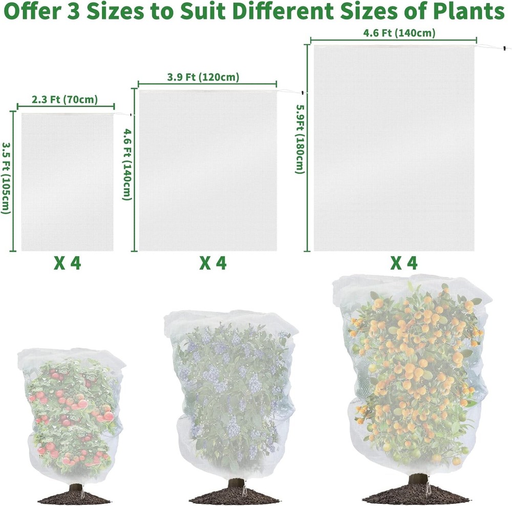 4 Pack Drawstring Plant Protection Netting for Blueberries & Vegetables