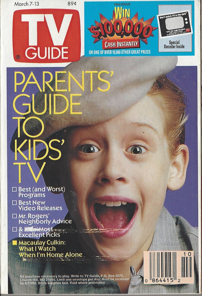 1992 TV Guide March 7-13 Macaulay Culkin Special Decoder Inside