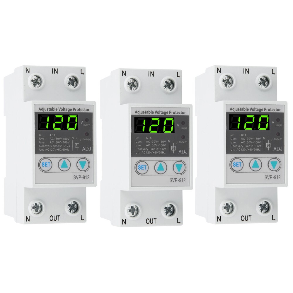 SVP‑912 120VAC Adjustable Automatic Reset Voltage Current Protector 40A/63A/80A
