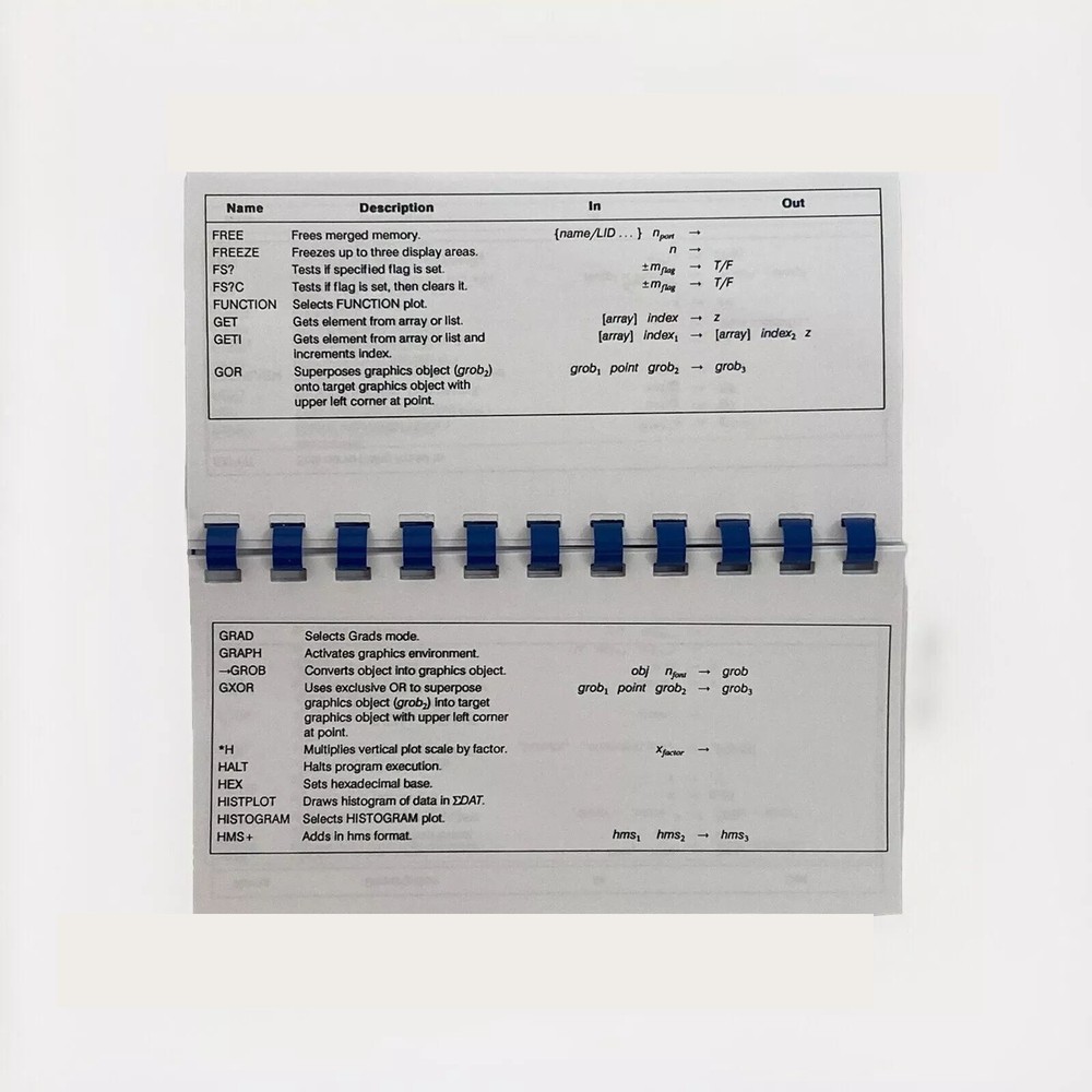 Hewlett Packard HP-48SX Calculator Quick reference Guide