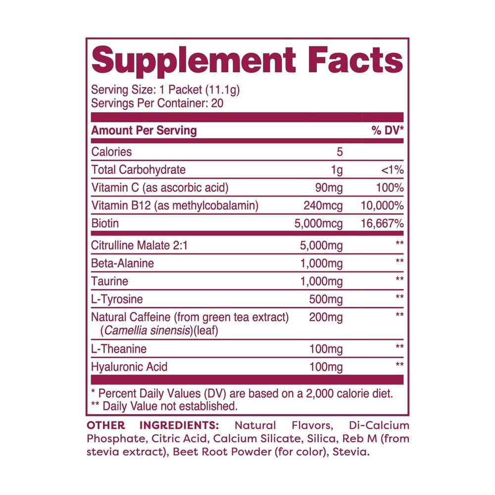 Wellah Get-Going Raspberry Lemonade Flavored Pre-Workout Stickpacks -20 servings