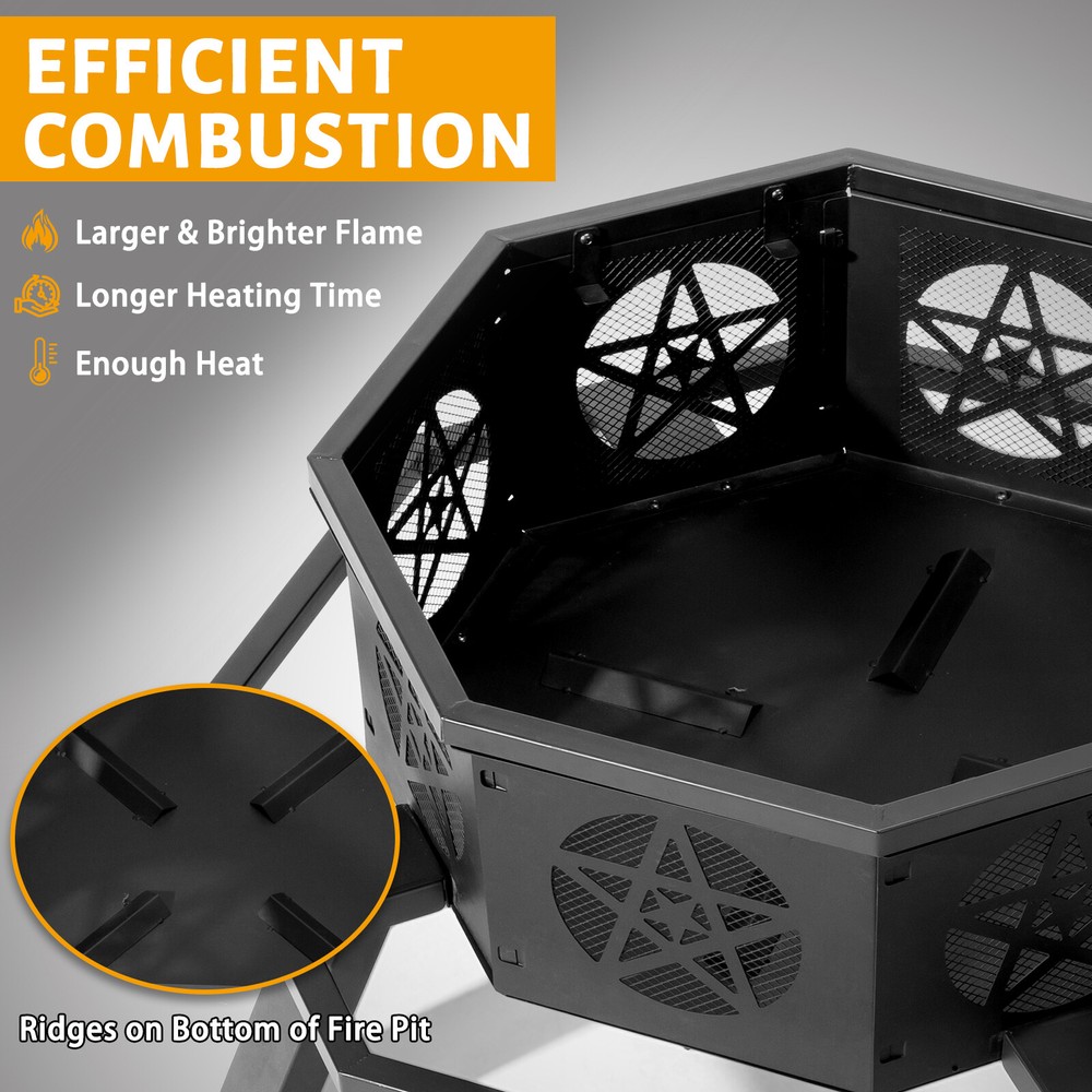 35"Octagonal Fire Pit Outdoor Fire Pit Wood Burning Firepit Bonfire Fire Pit