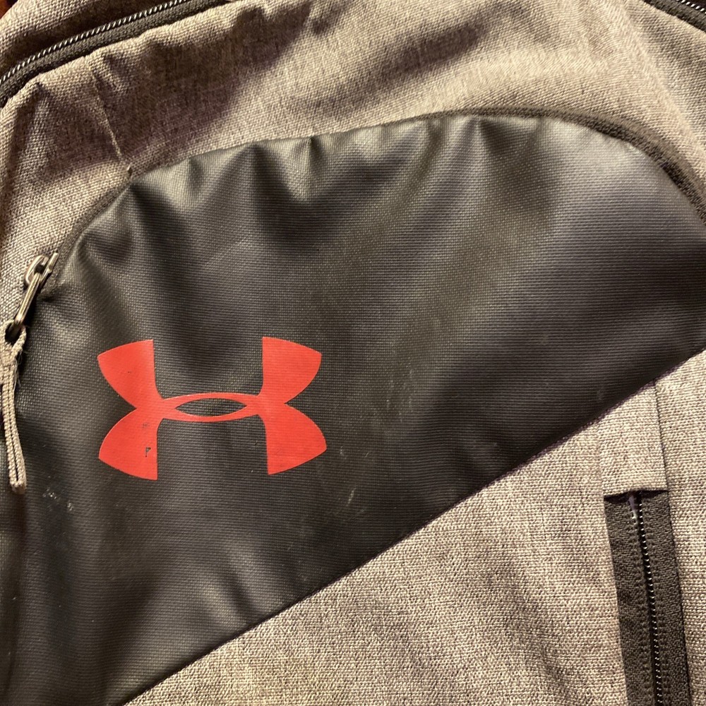 Under Armour Hustle 4.0 Backpack Graphite Heather & Stadium Red Water Resistant