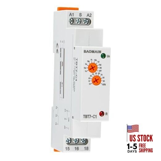 Multi-Function Time Relay, 16A Delay Off SPDT, DIN Rail Mounting 12-240VAC/DC