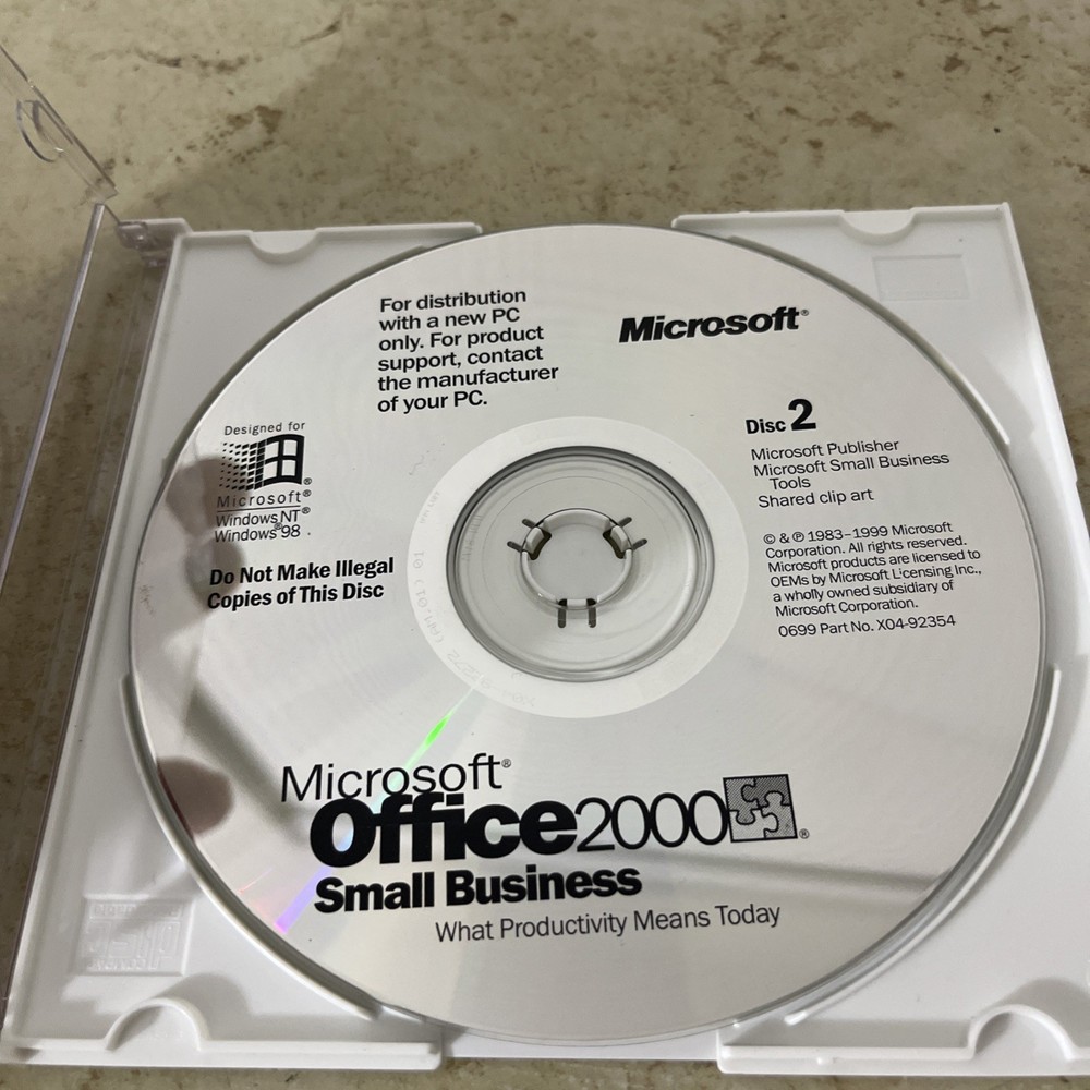 Microsoft Office 2000 Small Business Edition Full Version CD Discs only (No key)