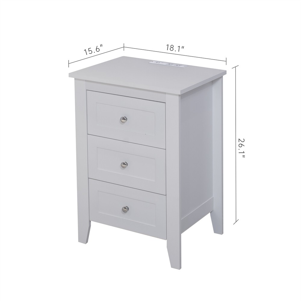 Nightstand Bedside Table Side Table End Table w/ Charging Station for Bedroom