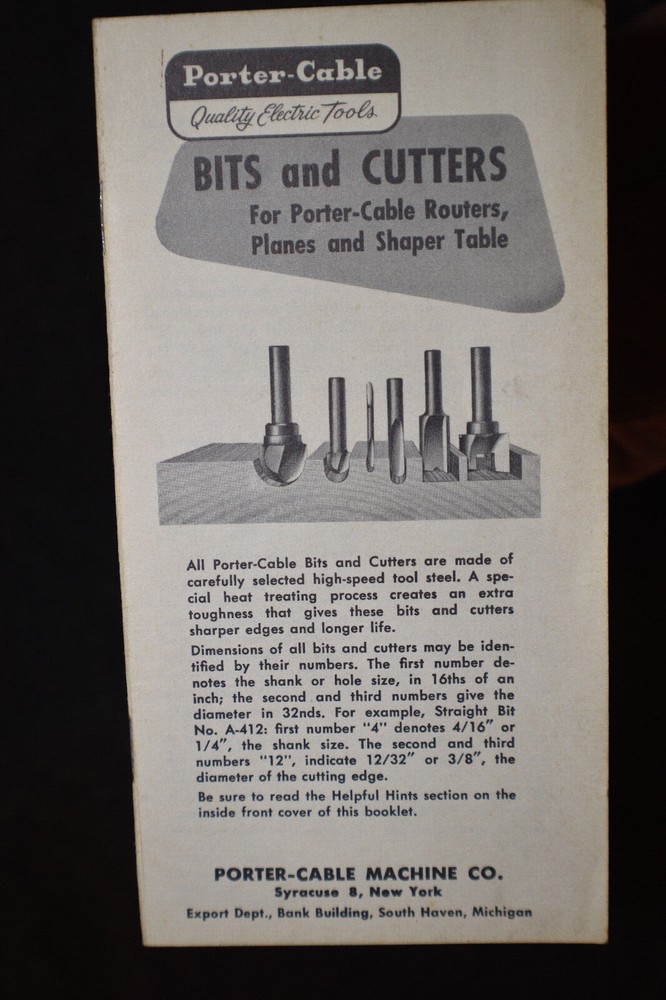 1950s Porter Cable Bits & Cutters Brochure