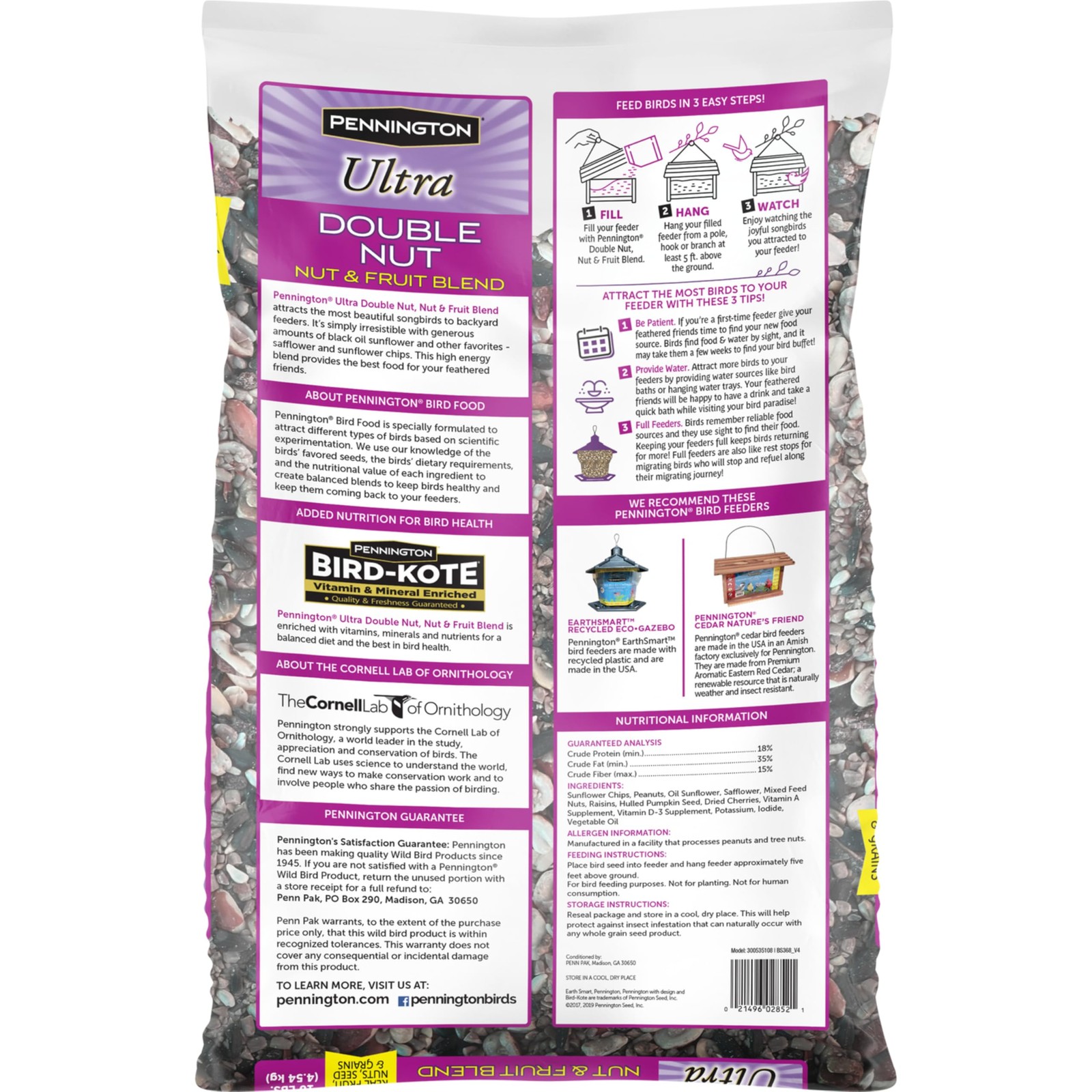 Pennington Ultra Double Nut & Fruit Blend Bird Food 10lbs Pack of 2