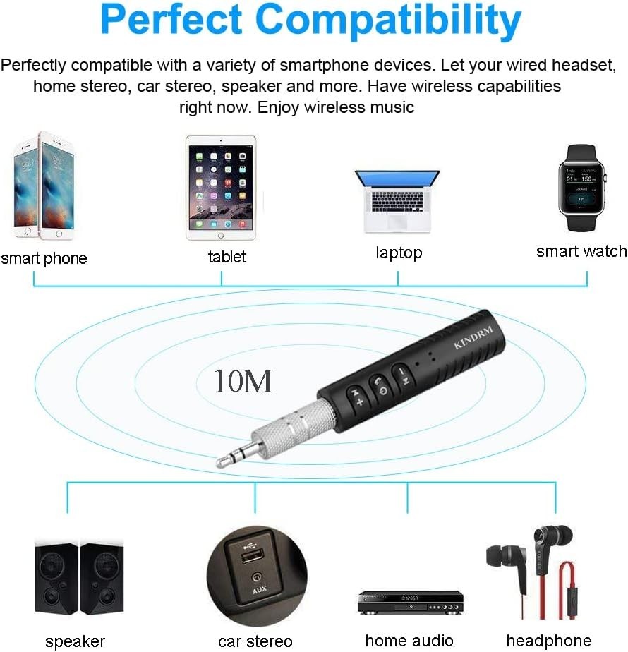 Portable Wireless Bluetooth Audio Receiver - Hands-Free Calls & Dual Pairing