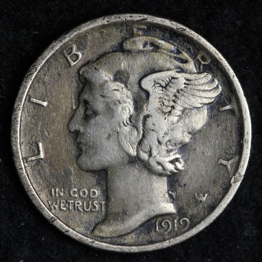 1919 Mercury Silver Dime XF E264 UCC