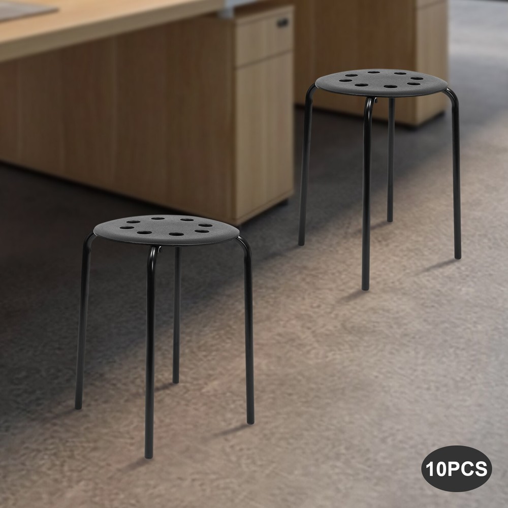 Set of 10 Portable Plastic Stack Stools 17.5" Height Backless Classroom Seating