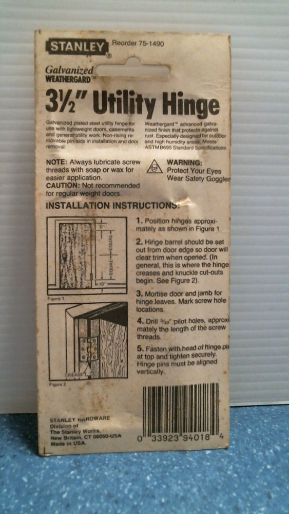Stanley 3-1/2" Utility Hinge, Galvanized (75-1490) FS