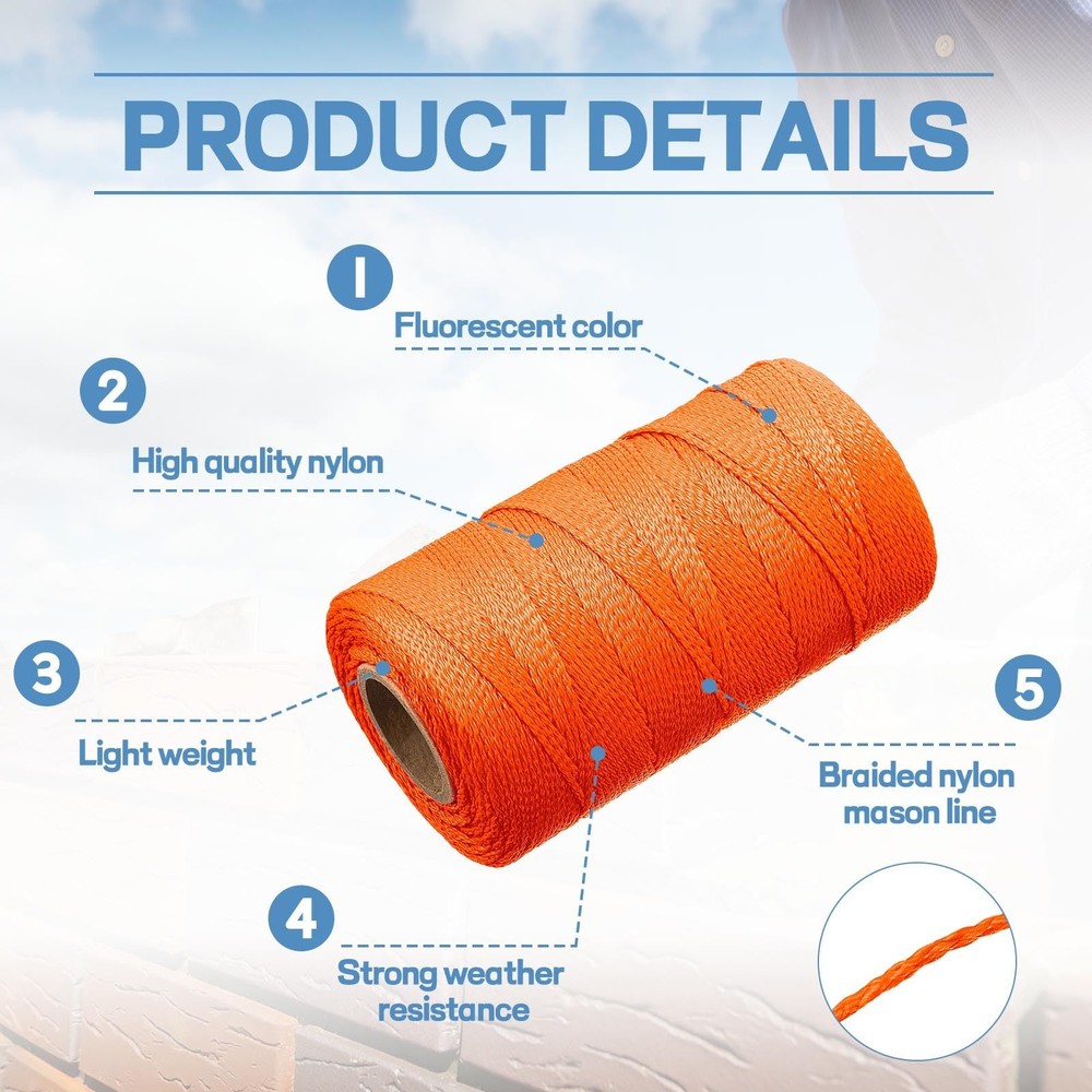 4 Roll Mason String Line #18, 500 ft Nylon Braided Construction String Line, ...