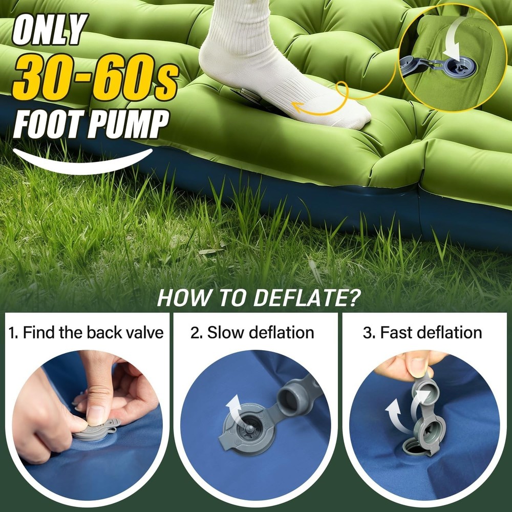 Ultra-Thick 4" Inflatable Double Sleeping Pad for Couples, Compact & Portable