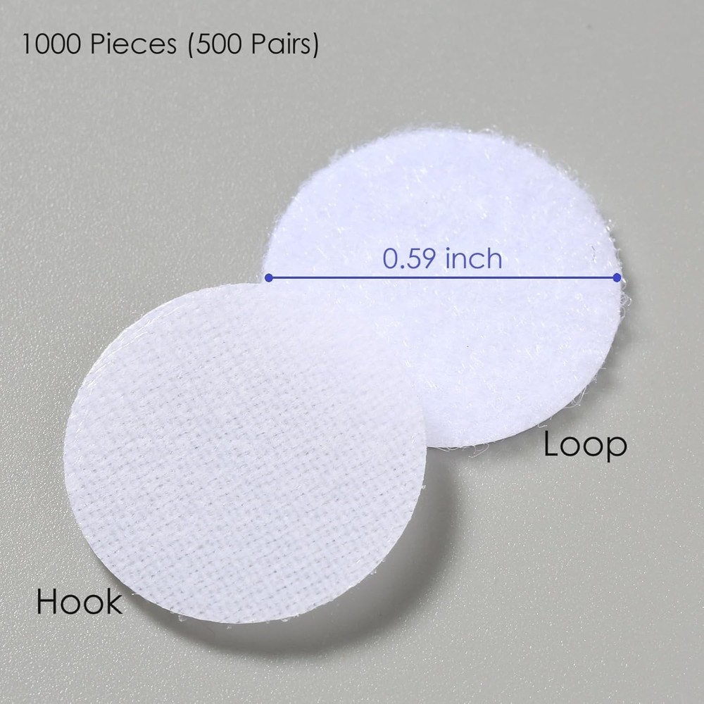 1000pc Hook Loop Dots 0.59" Adhesive-White Fastener Circles Crafts Office