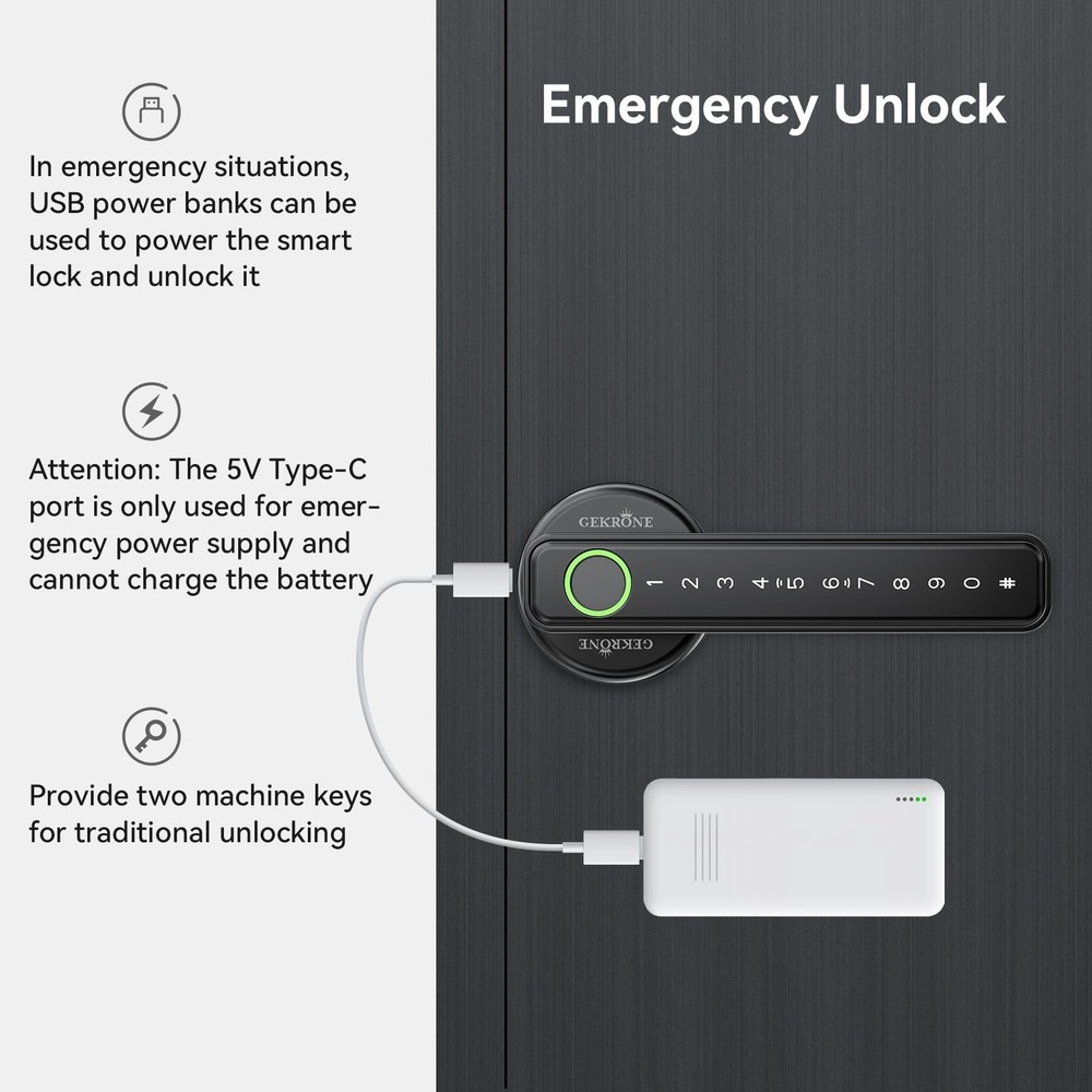 Fingerprint Smart Lever Lock TUYA APP Control Keyless Entry Bluetooth Touchsc...