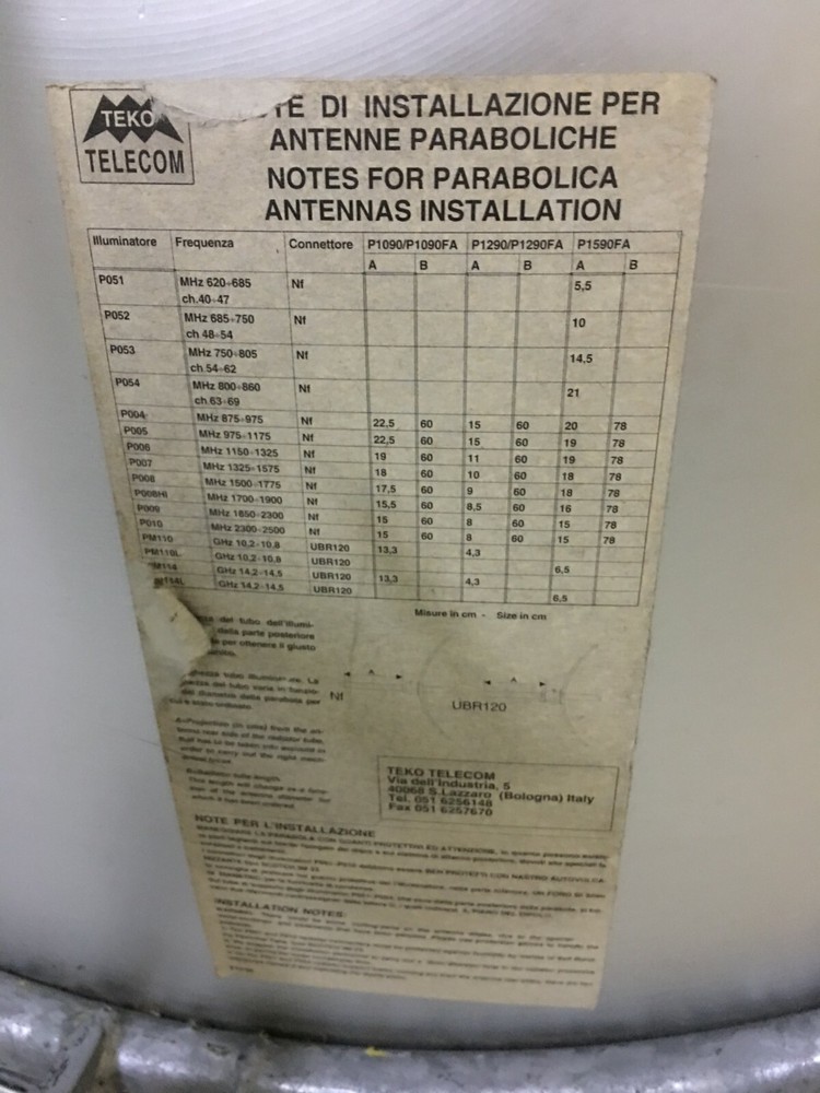 For Broadcast Link from Mhz 620 to Ghz 14.5 - Parabolic Antennas -