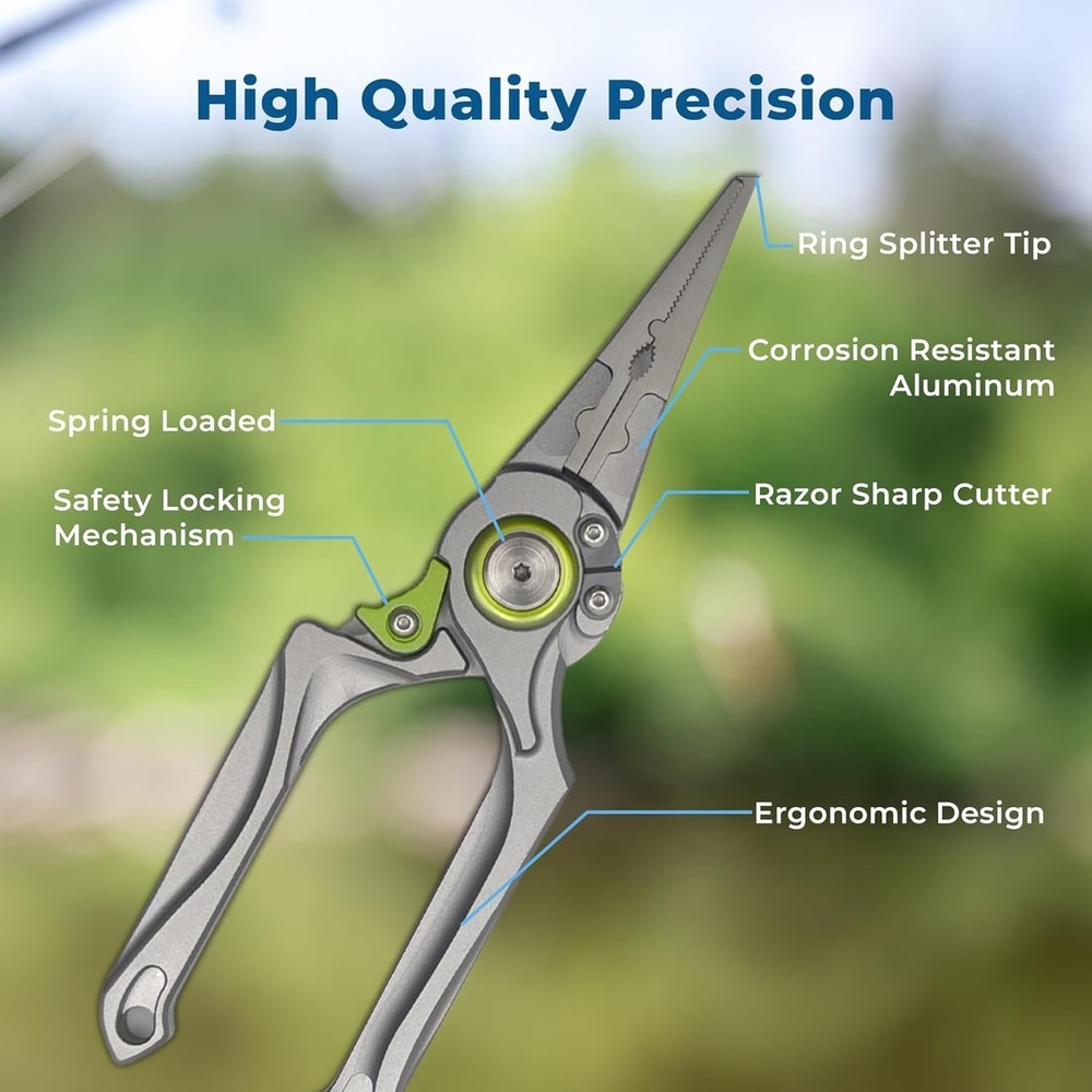 Multi-Function Fishing Pliers Tool Hook Remover Line Cutter Safety Lock, 8 Inch