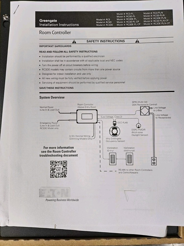 Cooper - RC3-PL Room Controller PL 3 Zone Switching (1ea New)