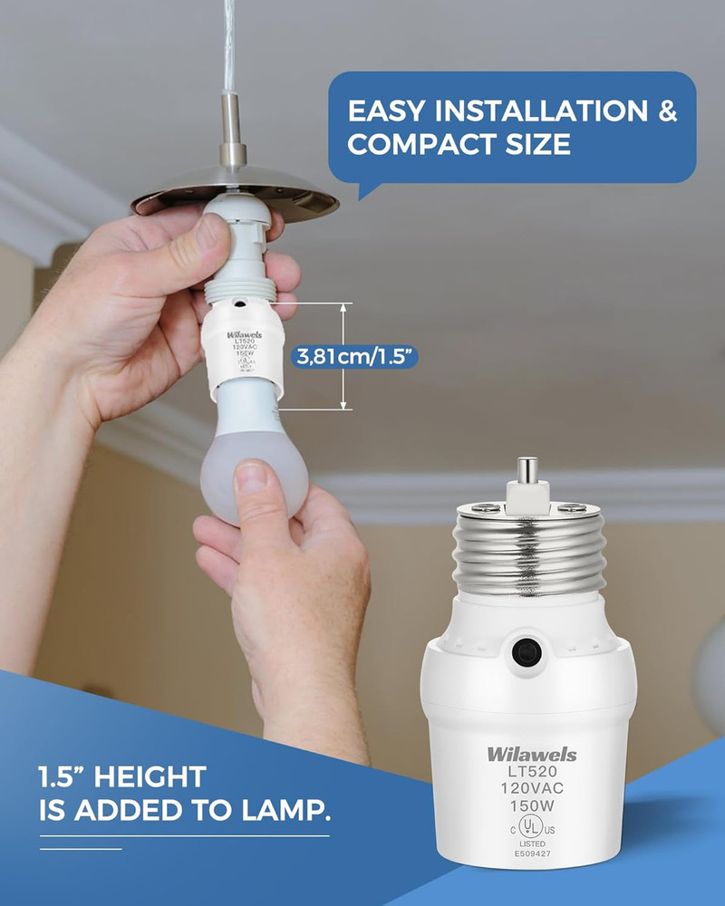 Dusk to Dawn Light Sensor Socket Adapter, E26 Base, 360° Sensor, 4 Pack, UL