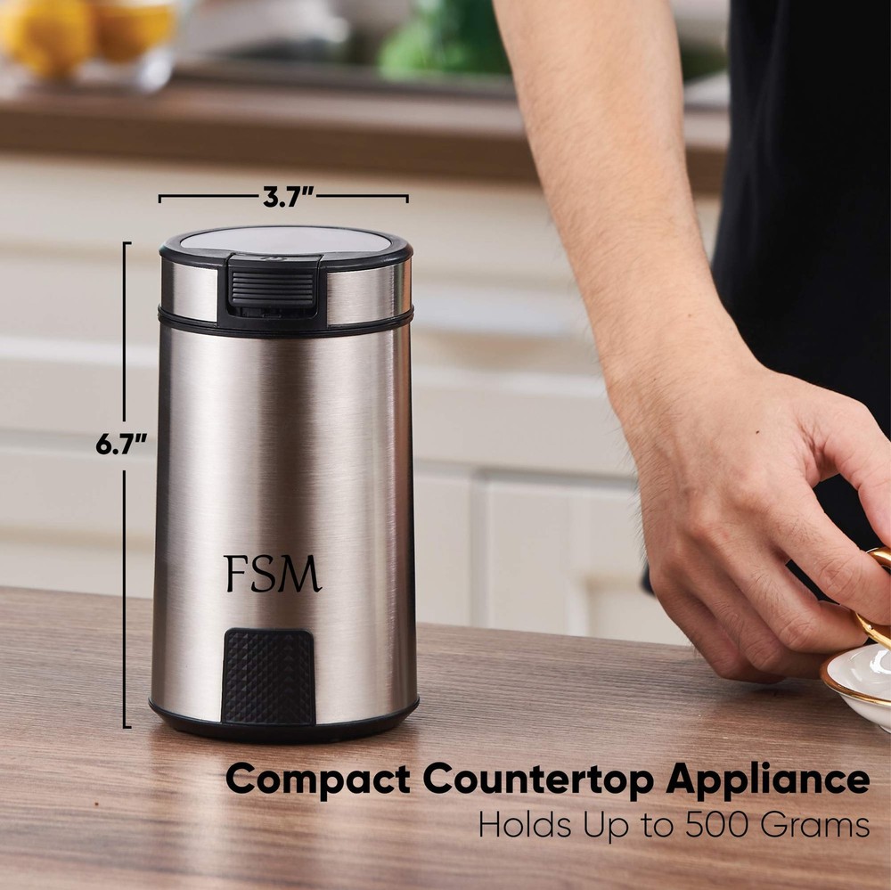 Coffee Grinder and Spice Mill with Safety Lock System – Rustproof Stainless S...