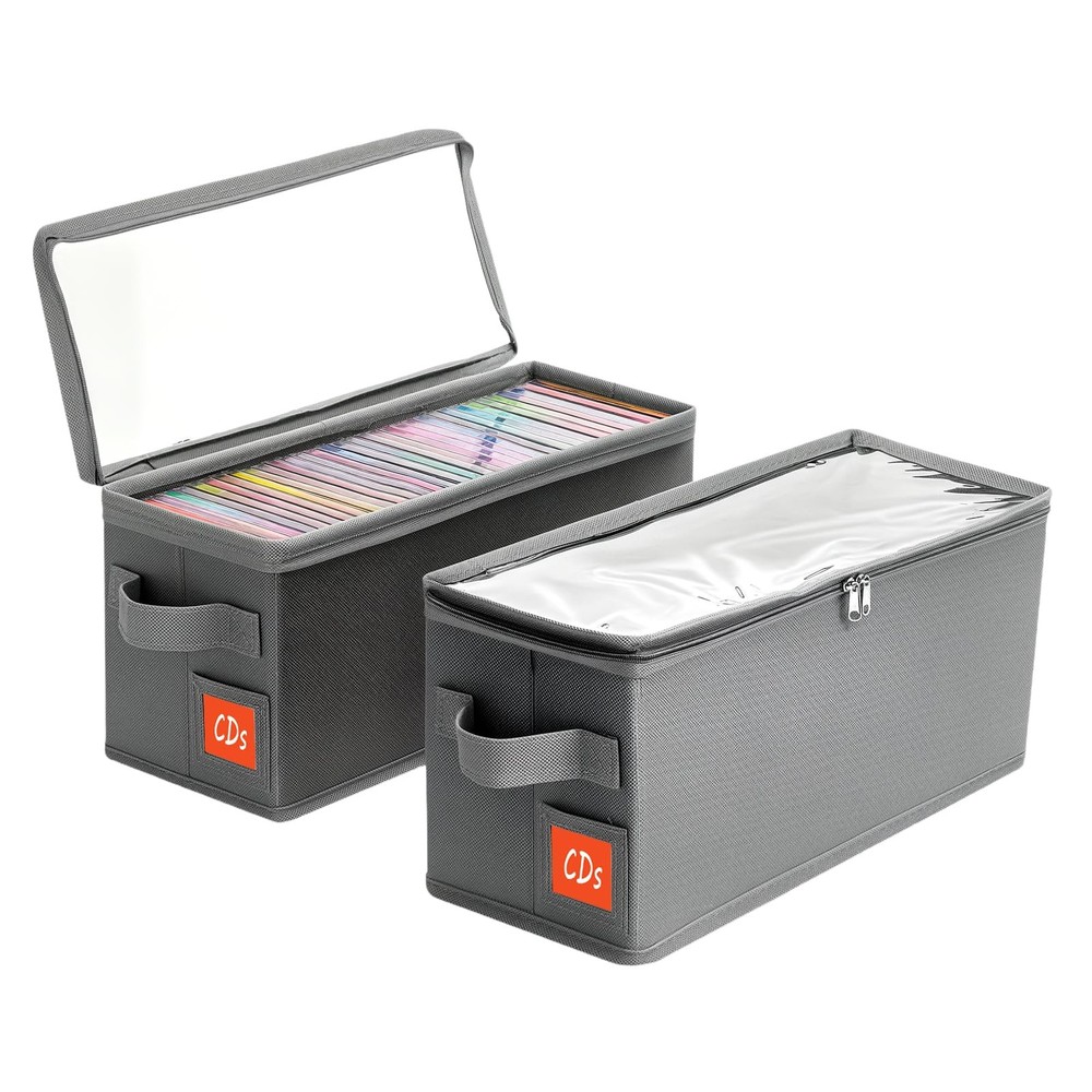 Stackable CD Holder & Storage Case - CD Storage Box Organizer with Lid & Handle