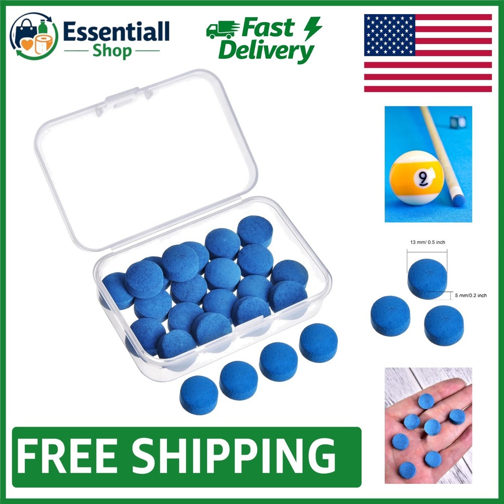 Billiard Cue Tips Replacement Kit - 20 Durable Leather Tips with Storage Case