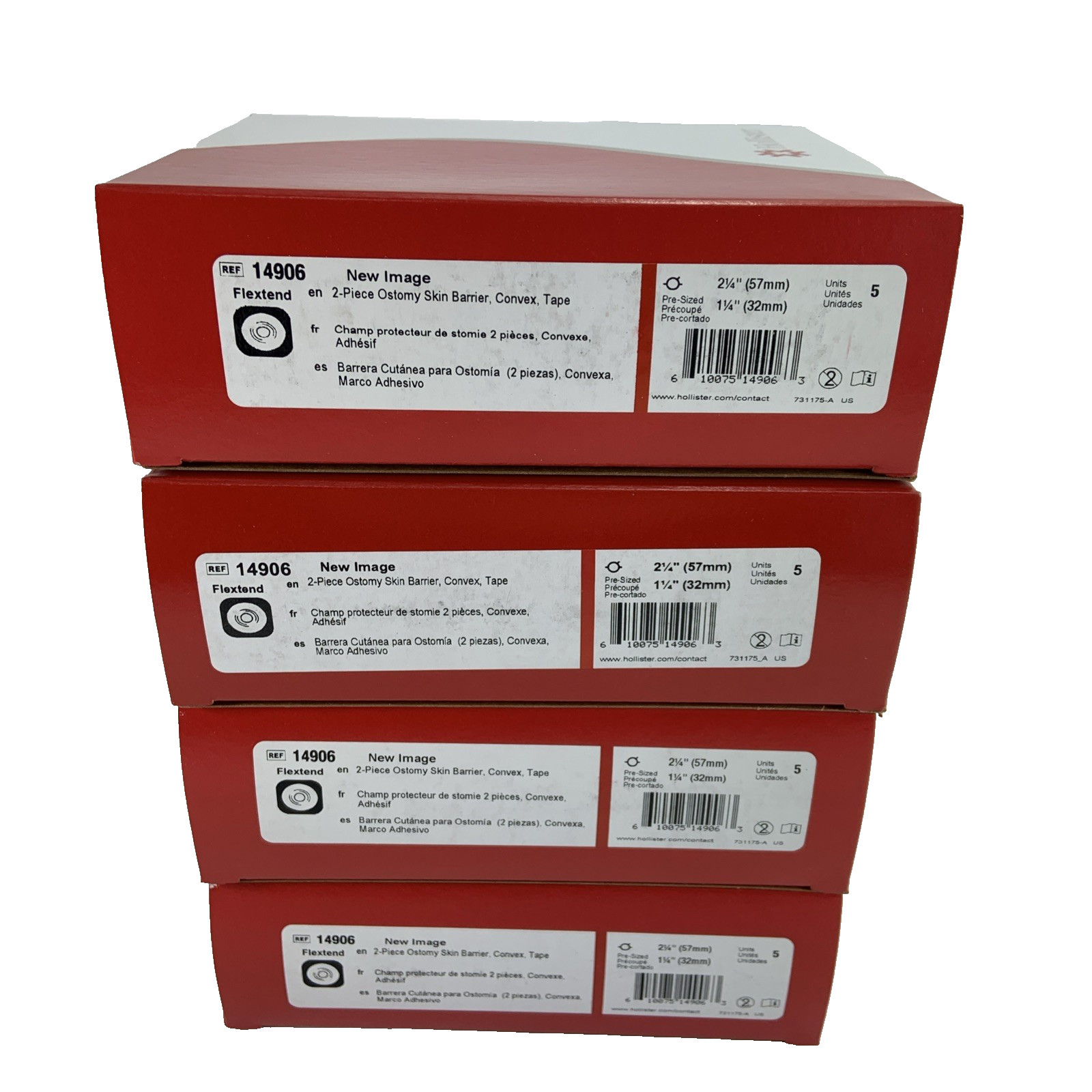 20 Ct Hollister 14906 Convex Skin Barrier 2-1/4" Flange 1-1/4" Presized Ex 28-30