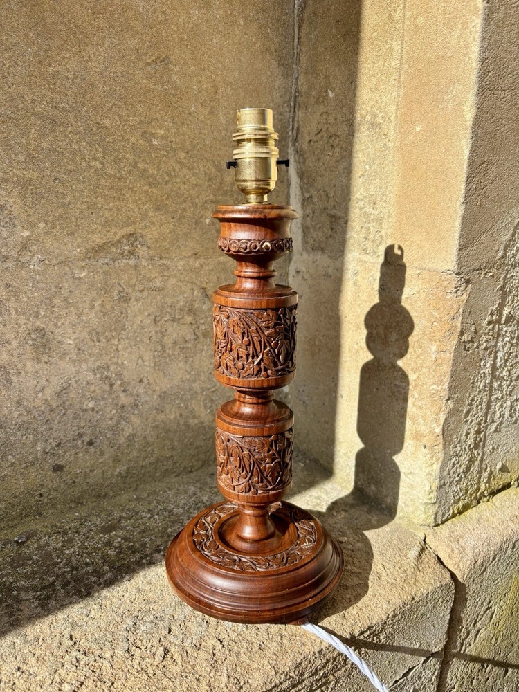 Kashmiri hand-carved solid wood table lamp
