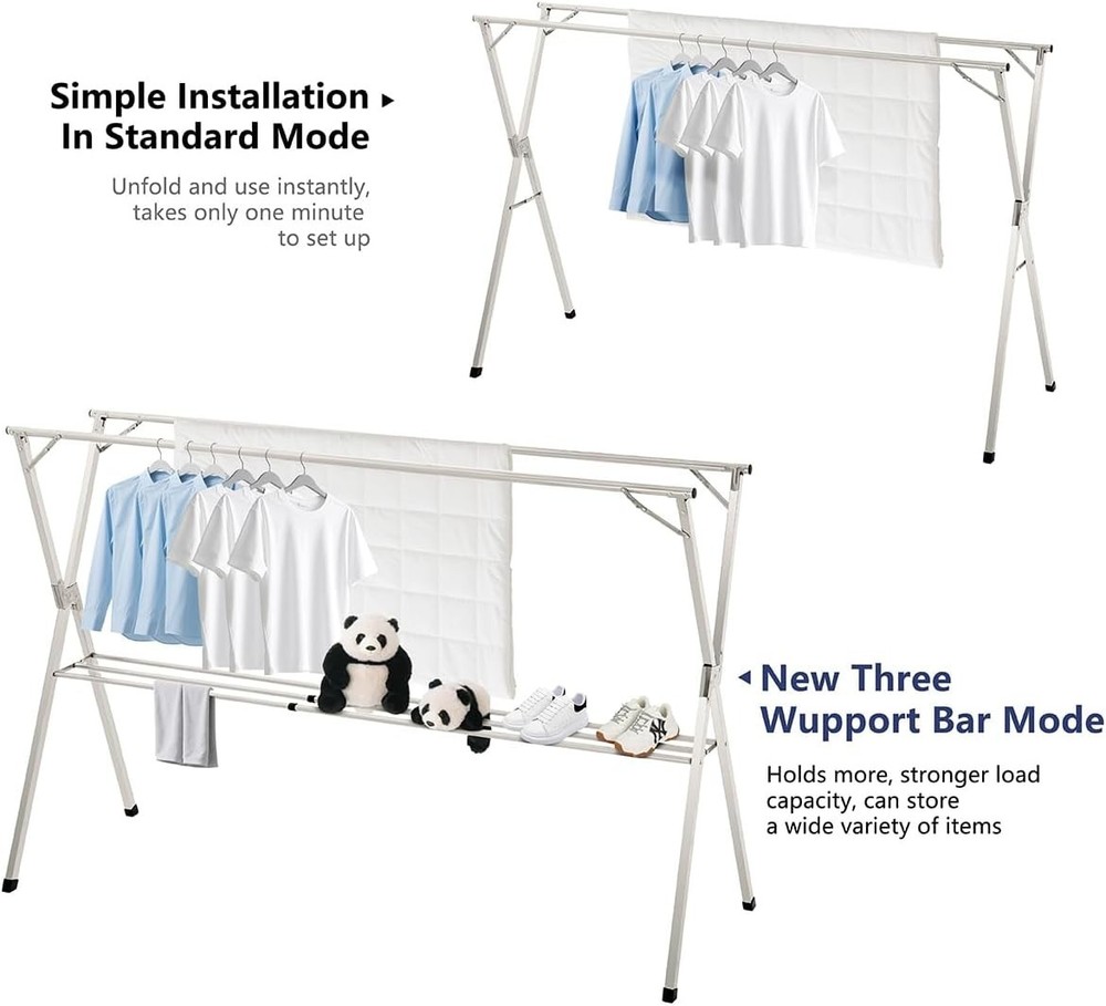 Sturdy 79" Stainless Steel Drying Rack - Lightweight, Adjustable & Space-Saving