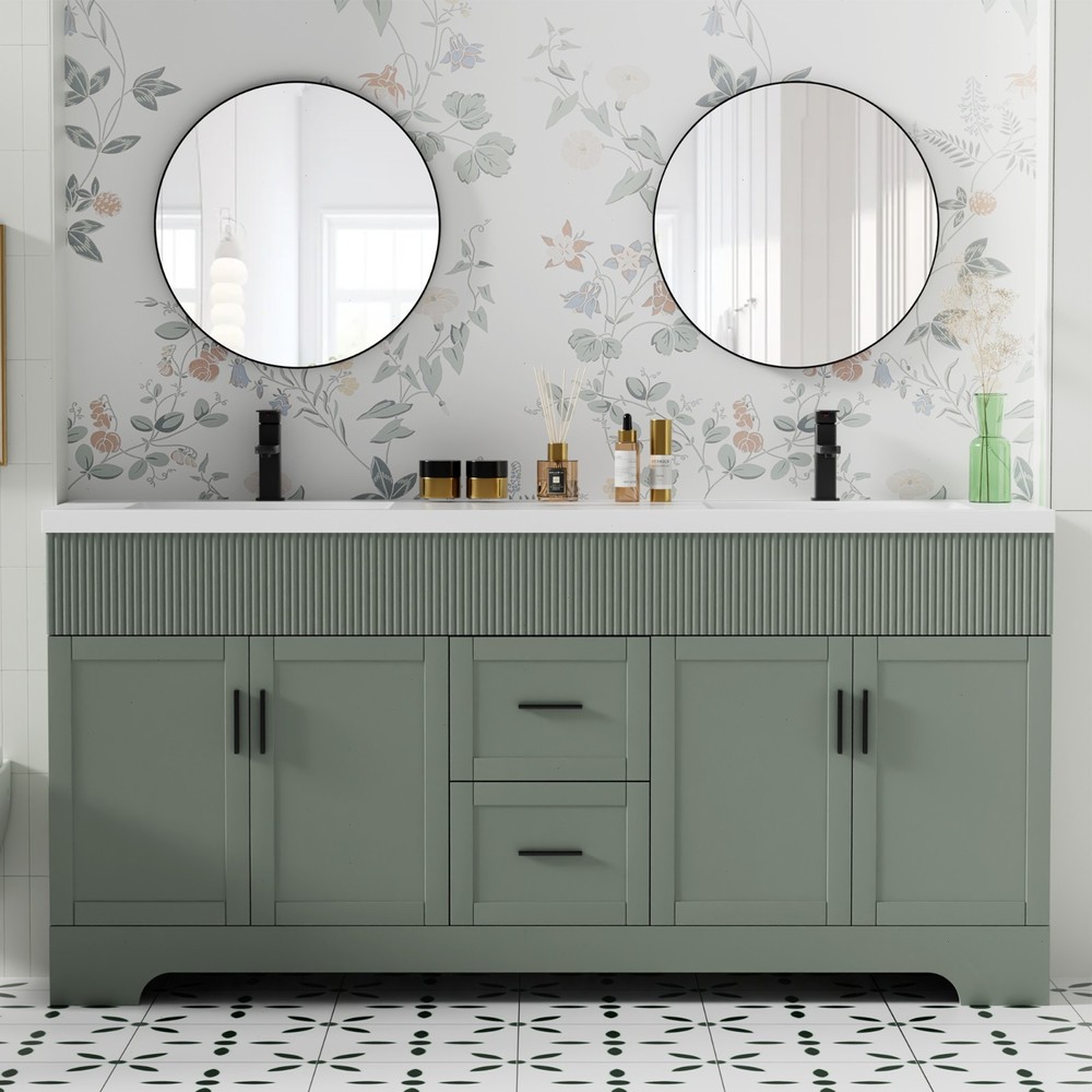 72" Double Sink Vanity Top Undermount Bathroom Sink