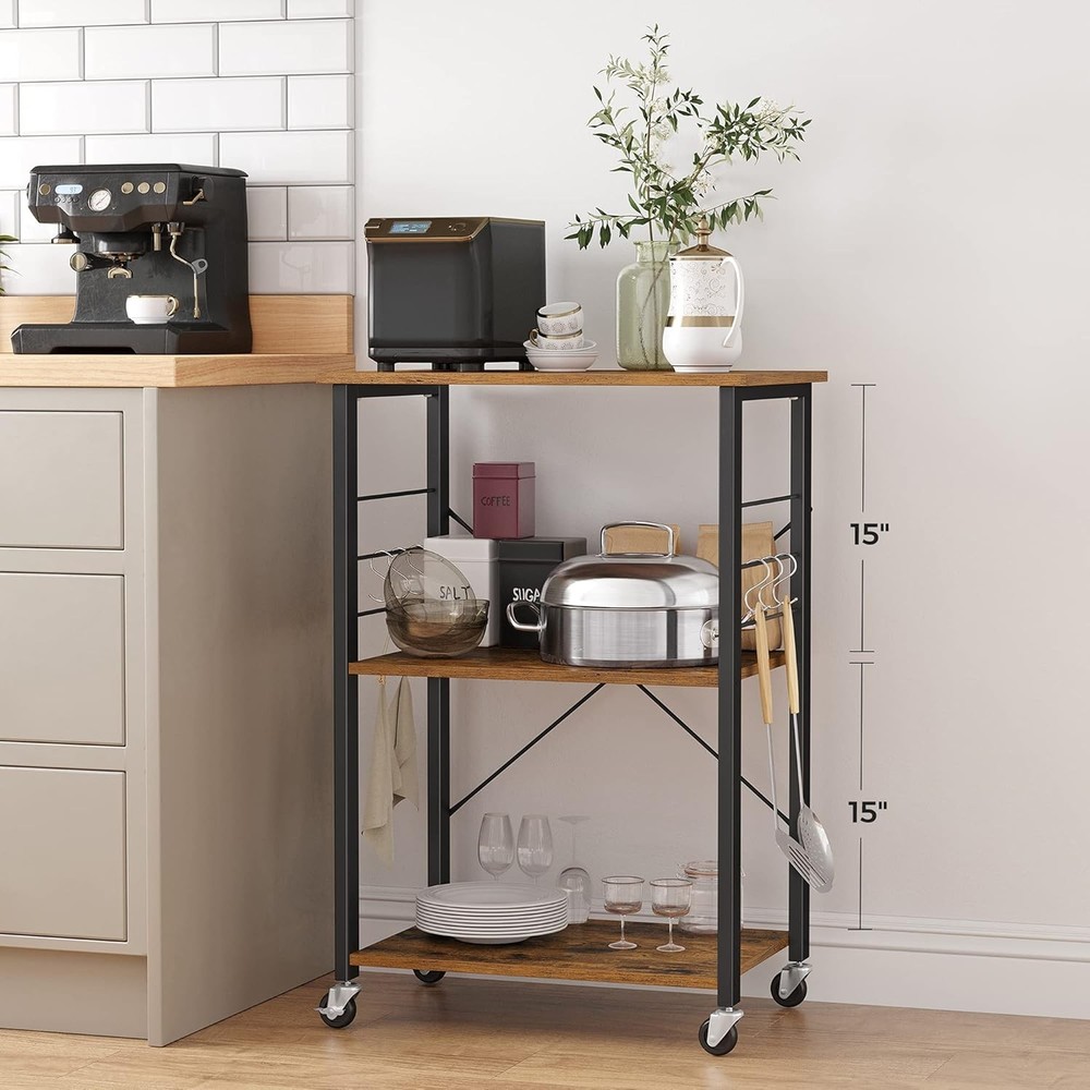 Wheeled kitchen storage rack, three-tier storage rack, kitchen trolley