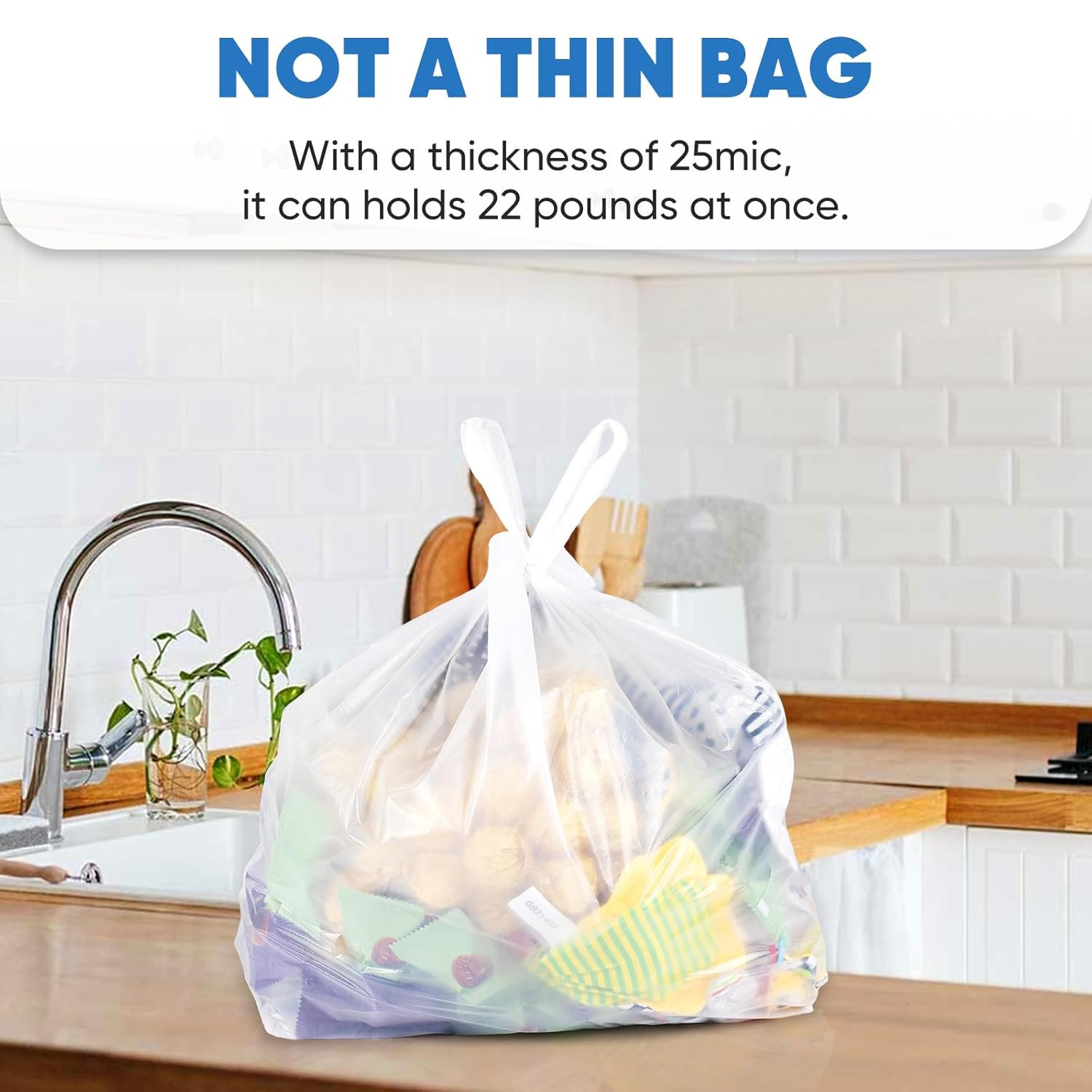200 White Plastic Shopping Bags Handles Grocery T-Shirt Bag Bulk Heavy Duty