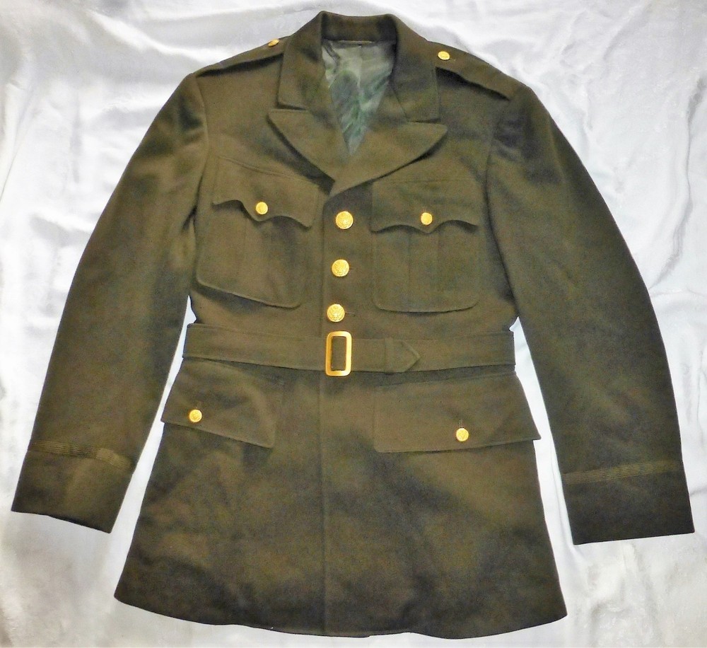 VTG & Original 1944 Military Dark Officers Coat Dress Wool W/Belt M-1944 37 R