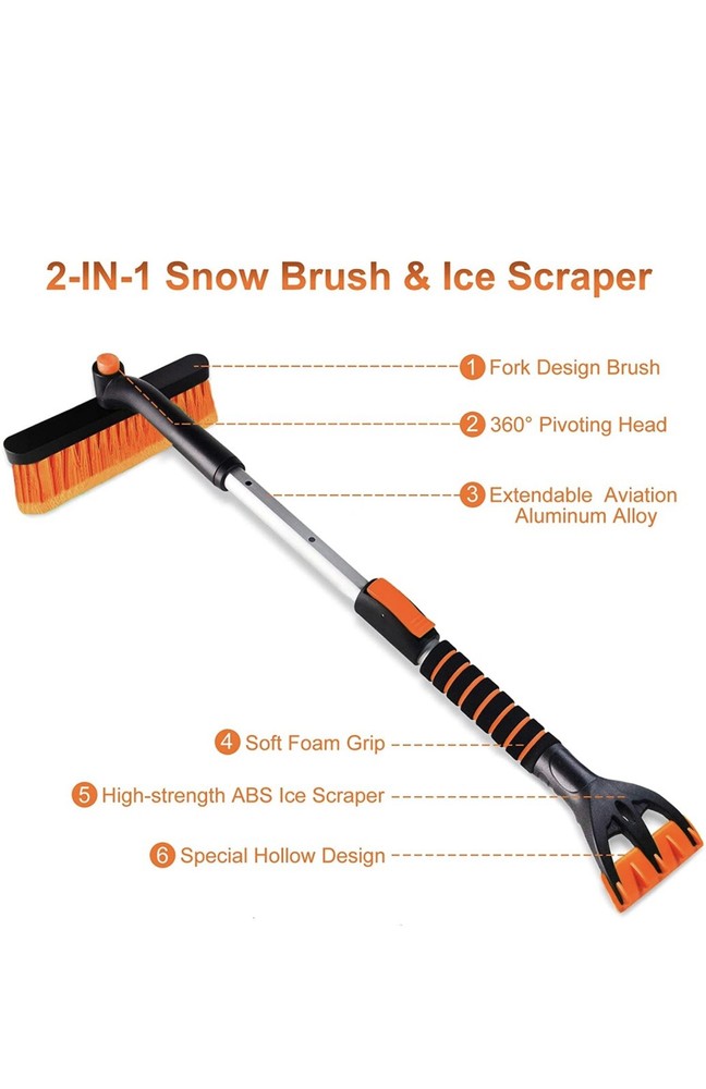 SEAAES ice scraper with Snow Brush for car windshield, Extendable Snow Brush