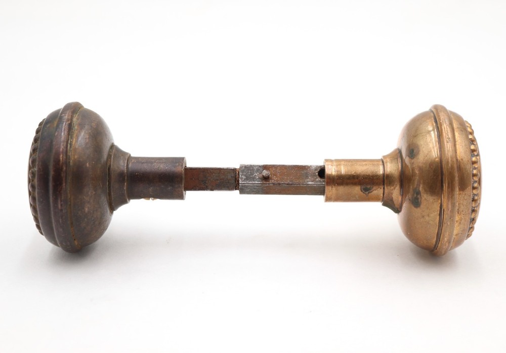 Pair of Antique Sargent Beaded Brass Door Knobs