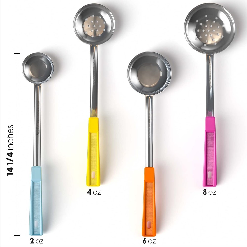 Portion Control Serving Spoons 8 PCS Set, Solid Perforated Scoop, Ladle 14 In