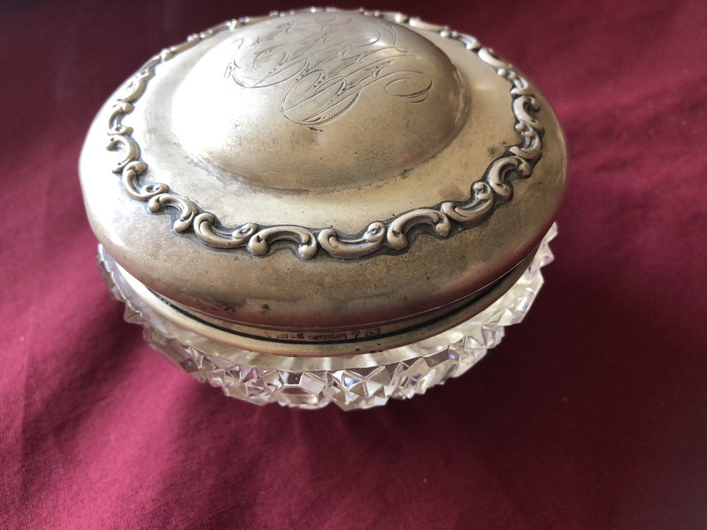 Antique Sterling Covered Glass Jar