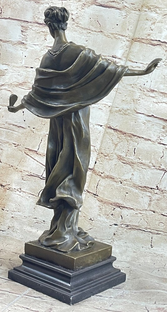 Signed Milo Victorian Lady 100% Solid Bronze Sculpture Marble Base Statue Decor