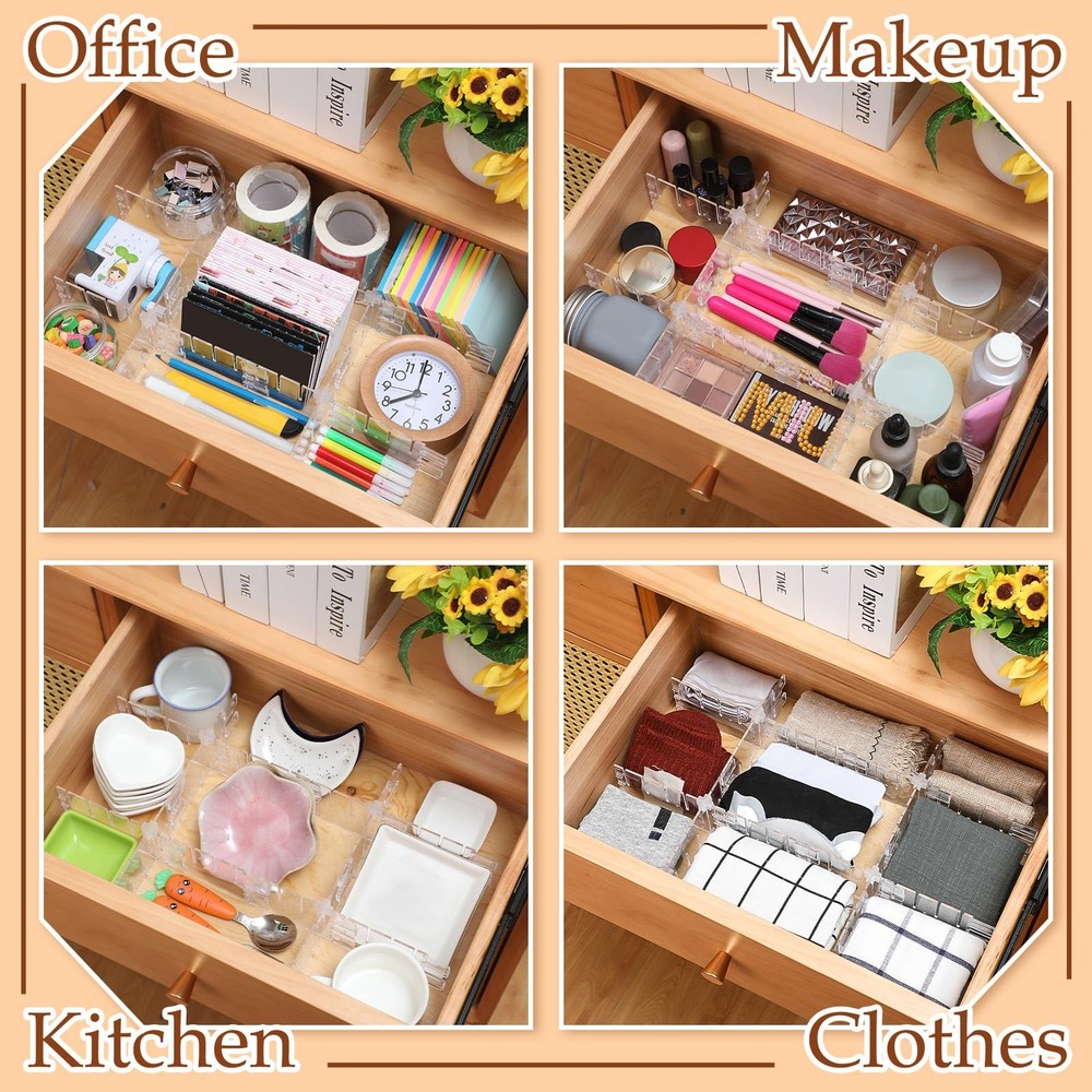 45 Pcs Adjustable Clear Drawer Dividers with Fixed Buckle DIY Plastic Drawer ...