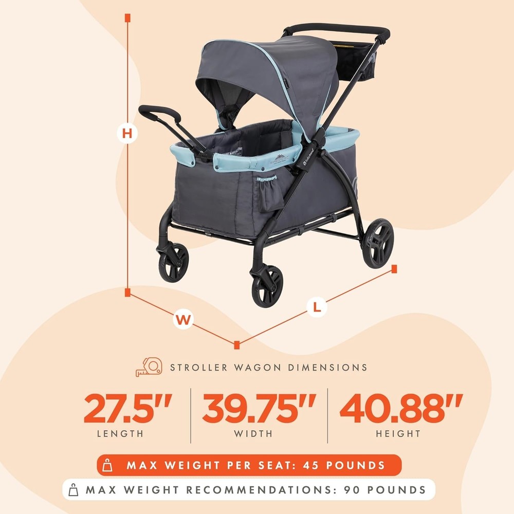 Expedition LTE Stroller Wagon Desert Blue, Foldable, 3-Point Harness, 4 Wheels