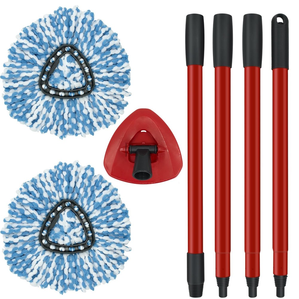 2 Pack Spin Mop Replacement Head,1 Base,4-Section Sturdy Iron Mop Handles Com...