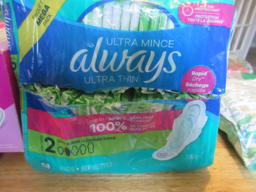 Always Ultra Thin Pads with Wings, Size 2, Long Super Absorbency, 54 Count