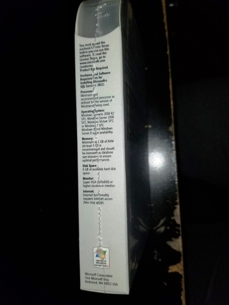 Microsoft SQL Server 2012 Standard,SKU 228-09586,10 CALs,Sealed Retail Box,Full