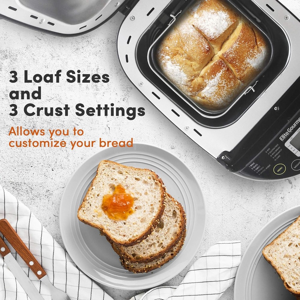 Programmable Bread Maker Machine 3 Loaf Sizes, 19 Menu Functions Gluten Free
