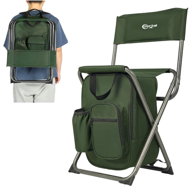 Backpack Cooler Chair Fishing Chairs with Backrest Folding Camping Stool Compact