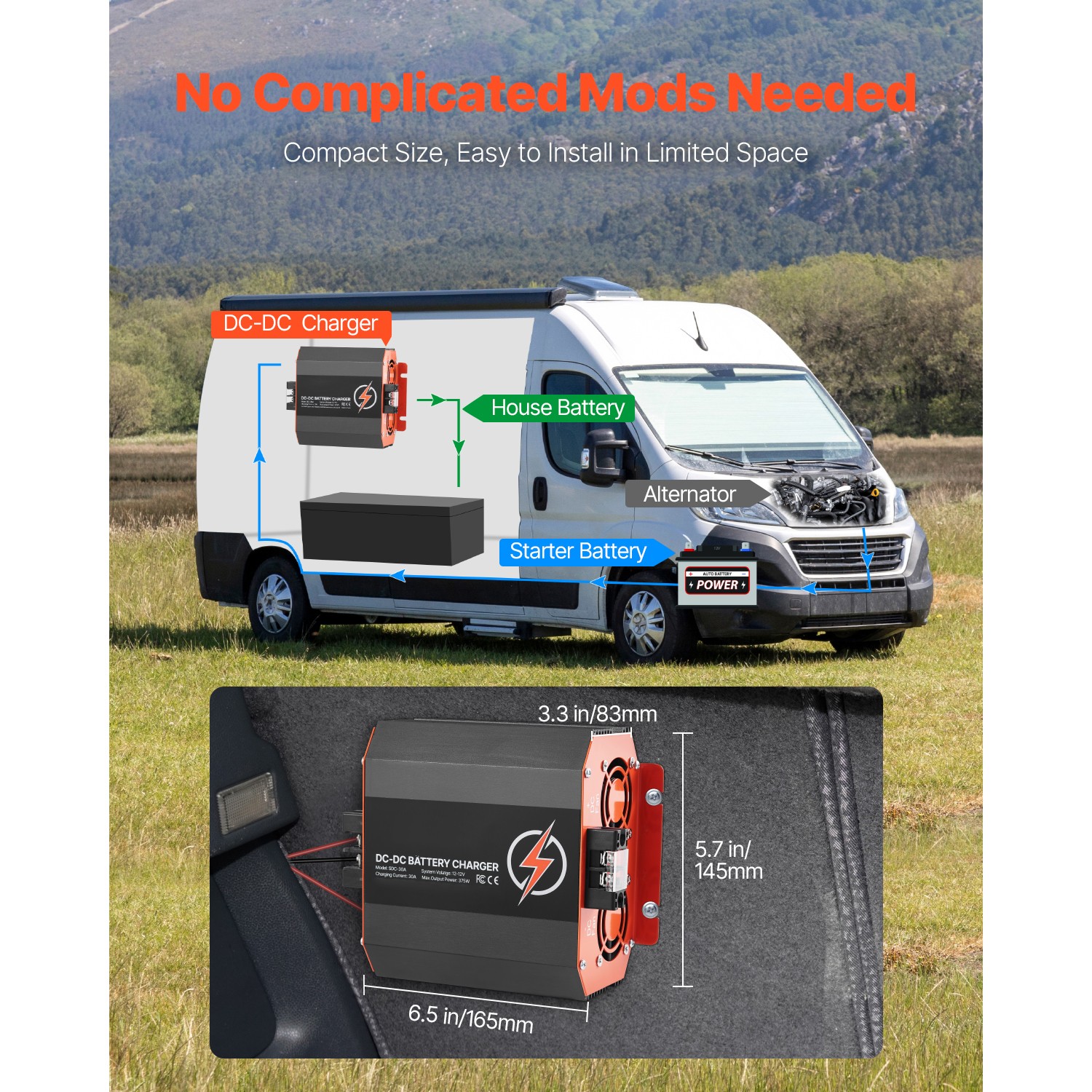 12V 30A DC to DC Charger Battery Charger 375W for Lead-Acid and Lithium AGM GEL