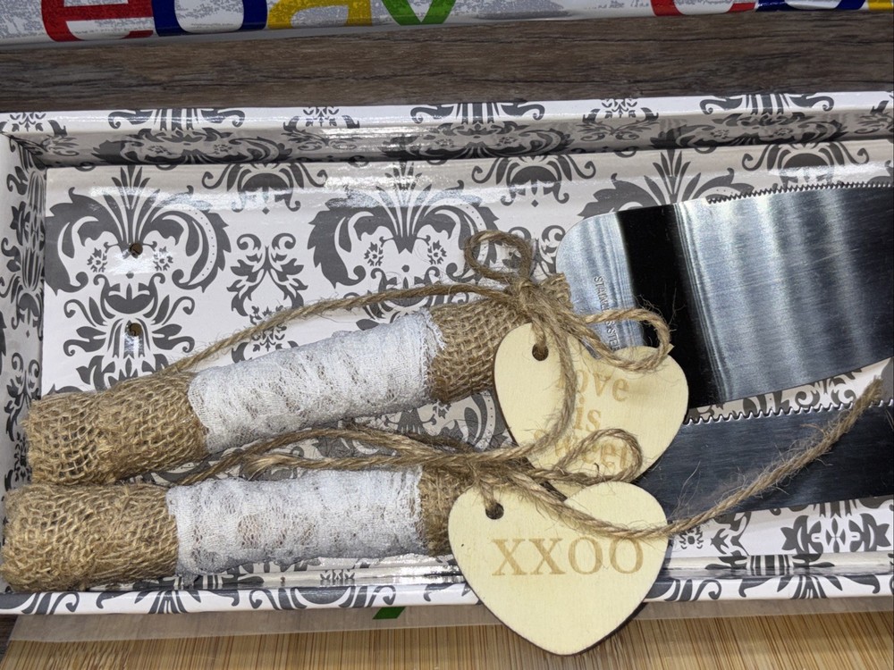 Cake Cutting Set for Wedding, Rustic Cake Knife and Server Set with Thickened